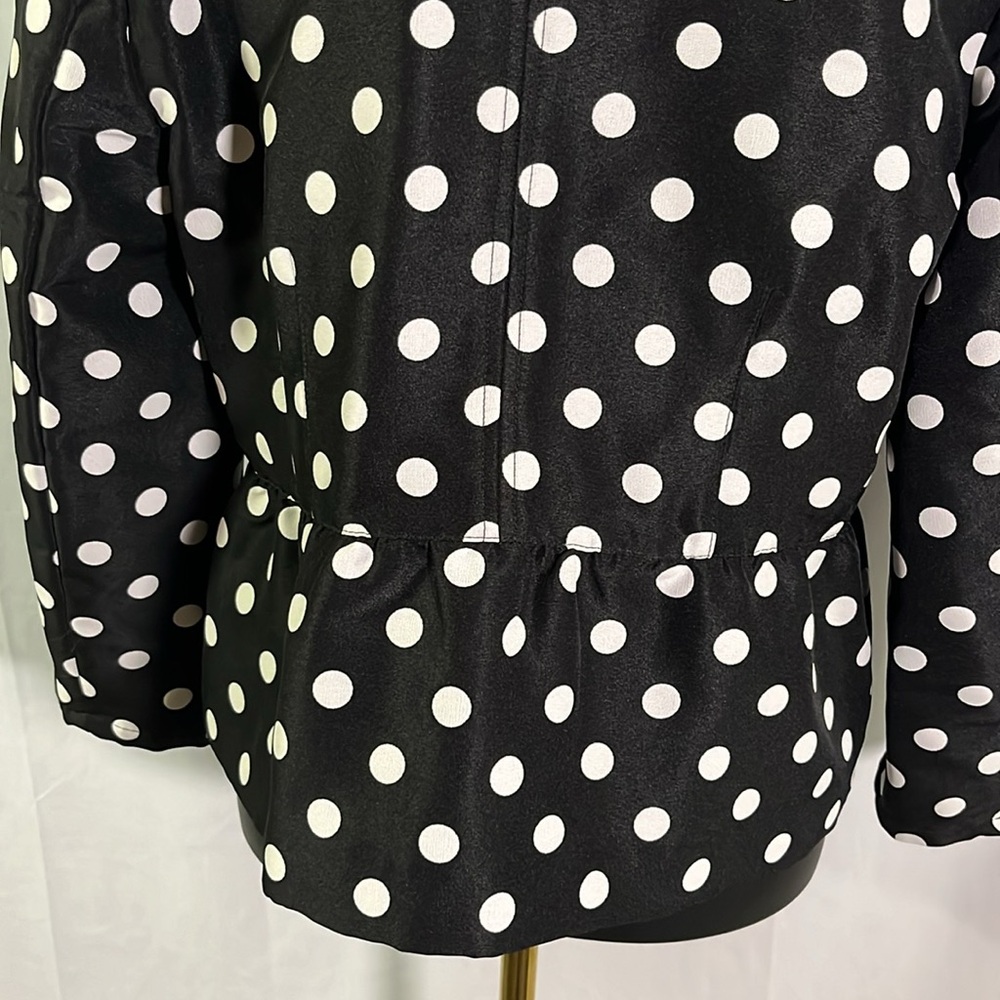 LOFT Black & White Jacquard Polka Dot Lightweight Peplum Hem Jacket - Picture 12 of 16